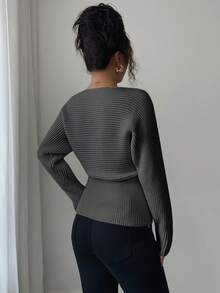 Elenzga Women's Dark Grey Autumn Sweater,Vintage Stockholm Style Knitwear Top,Elegent Work Office Casual Versatile Simple Knit Top For Teachers & Students - Grey - View 2