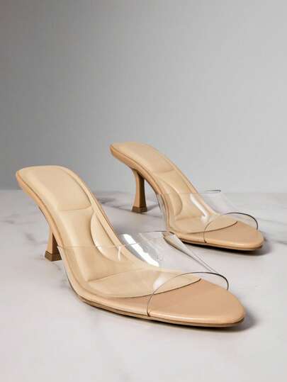 SHUZIA Women's Clear Upper High Heel Peep Toe Slip-On Sandals