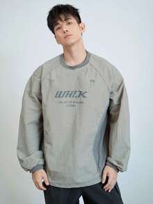 DAZY Men's Casual Crew Neck Letter Print Raglan Sleeve T-Shirt, Spring Autumn,Graphic Tee Long Sleeve Men Shirt, Fall - Grey - View 4