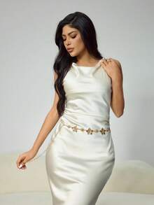 CUCCOO SZL 1 件复古时尚个性化金属花腰链，波西米亚高端百搭连衣裙链腰带，适合任何场合的女性 - 金色 - 查看 3