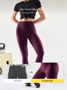 GLOWMODE 24'' CoreHold FeatherFit™-Sculpt CoreHold No Slip Fit Boning Tummy Control No Front Seam Leggings With Side Pockets Medium Impact Workout Jogging Gym Training  Spring Summer - Bold Plum - View 7