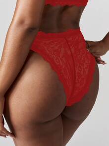 MISSGUIDED Conjunto de lencería de dos piezas con bralette de encaje y ropa interior de talle alto para el Día de San Valentín - Rojo - Ver 8