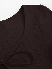 Sweetra 女士时尚甜心领修身喇叭袖收腰长款连衣裙 - 咖啡 - 查看 3