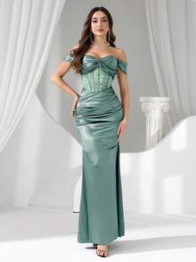 Coutiva Vestido de noche formal (muy adornado) - Verde Oliva - Ver 1