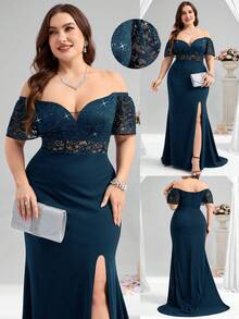Coutiva Plus Size Formal Evening Gown (Heavily Embellished) - Mint Blue - View 1