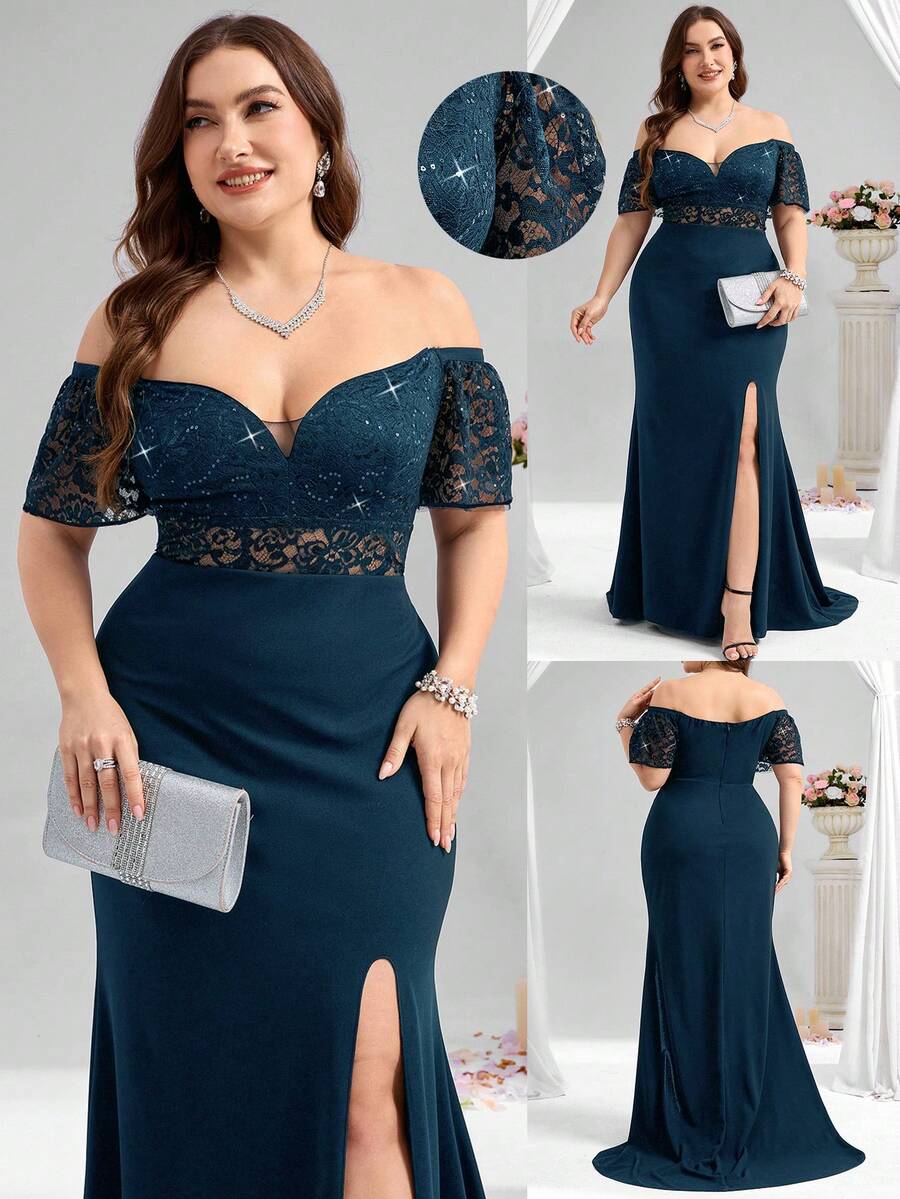 Coutiva Plus Size Formal Evening Gown (Heavily Embellished) - Mint Blue - View 1