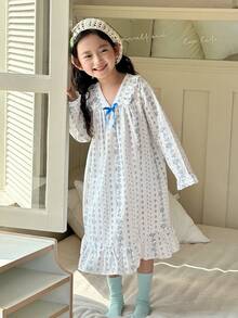 Dazy Kids 女童V领碎花长袖睡裙家居服 - 白色 - 查看 6