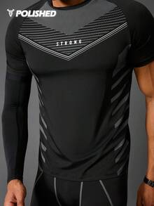 Acti Log Áo thun thể thao tay raglan họa tiết chữ Boyfriend Style dành cho nam, Áo tập luyện, Áo bó, Áo ba chiều, Áo trơn, Áo tập luyện, Áo phản quang Áo bó thoáng khí - màu đen - Xem 5