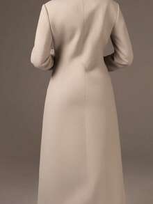 Athîral 女士纯色常规肩部长袖收腰优雅长款大衣 - 米色 - 查看 6