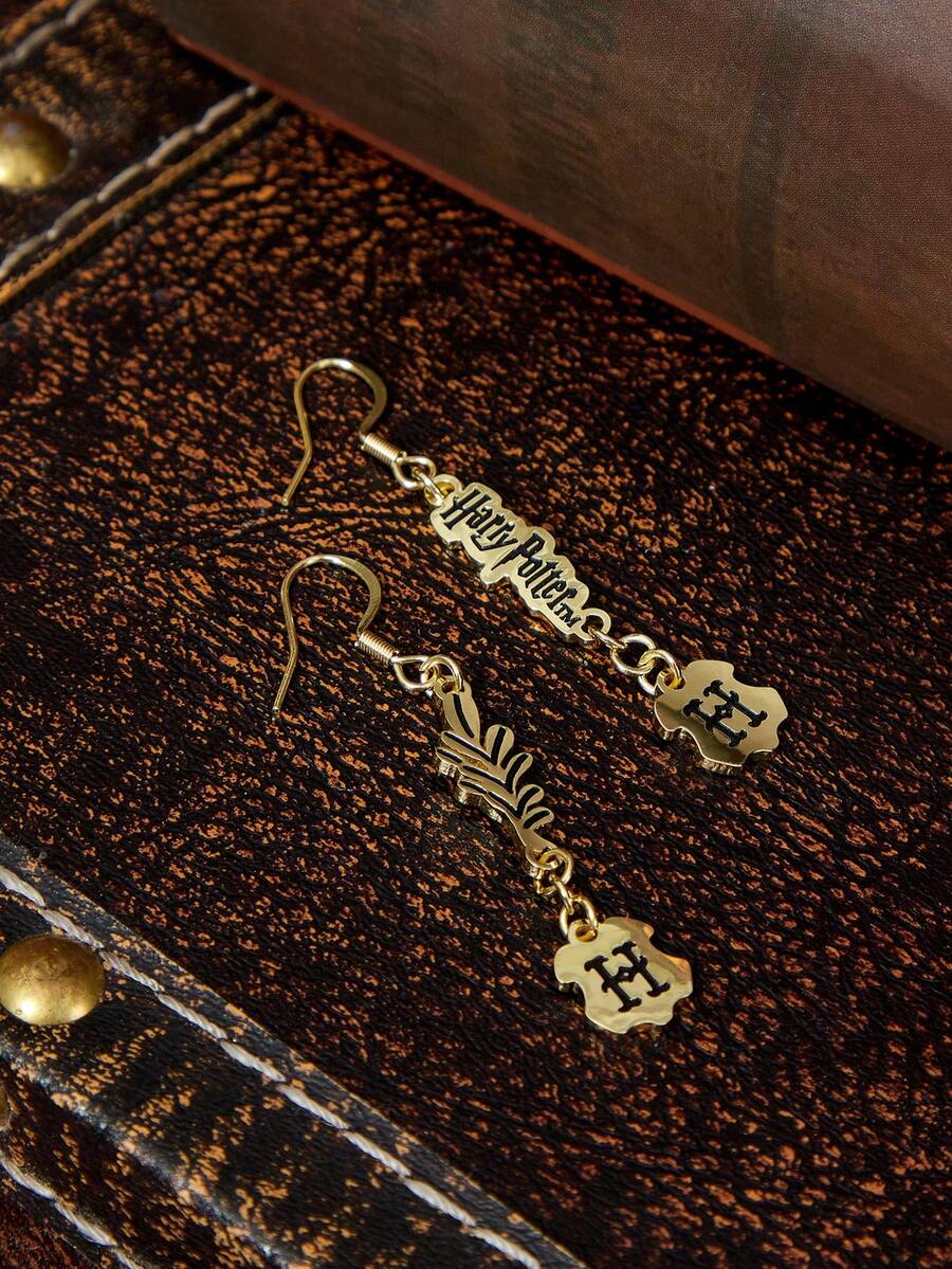 HARRY POTTER X SHEIN A Pair Of Fashion Pendant Earrings, Daily Casual Accessories - Gold - View 1