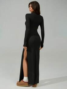 SHEIN Tall Váy dài tay xẻ tà, phù hợp cho mùa thu/đông - màu đen - Xem 2