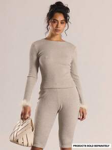 MUSERA ملابس علوية بأكمام طويلة وياقة مستديرة مع أساور من الفرو، مجموعة منسقة للخريف والشتاء، مناسب للاستخدام اليومي والخروج في المساء، أنيق وجذاب وناعم