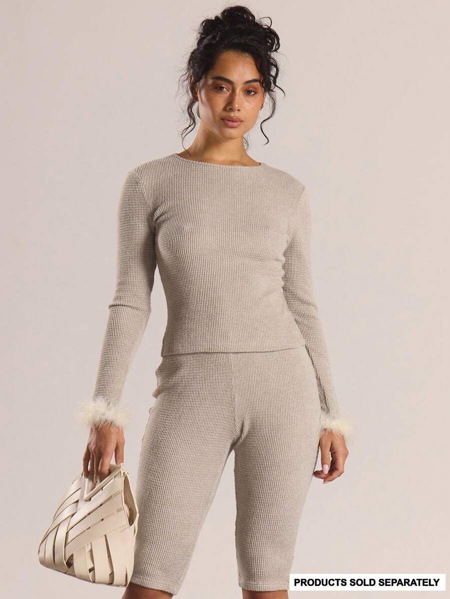 MUSERA ملابس علوية بأكمام طويلة وياقة مستديرة مع أساور من الفرو، مجموعة منسقة للخريف والشتاء، مناسب للاستخدام اليومي والخروج في المساء، أنيق وجذاب وناعم