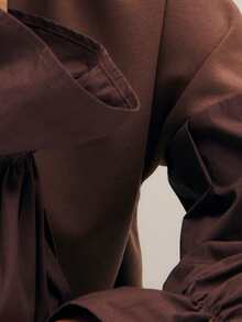 Nöista Brown Long Sleeve Top With Puffy Sleeves Incontrast Color  Different Quality. Spring Women's Clothing Elegant Vaccay Holidays Summer.   Vacation Luxury Going Out  Wedding  Party    Festival  Holiday  Summer - Coffee Brown - View 6