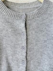 SHEIN Tween女孩寬鬆休閒極簡舒適圓領開襟素色秋季毛衣 - 灰色 - 查看 3