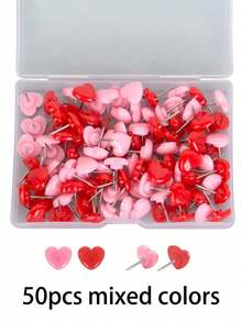 50 个心形图钉，适合学校办公室使用，可爱的装饰图钉，用于软木公告板图片悬挂 - 彩色 - 查看 18