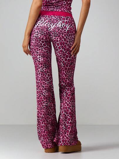 Missguided x Playboy Leopard Print Flare Pants High Rise Bell Bottom Casual Trousers Fashion Wide Leg Bootcut