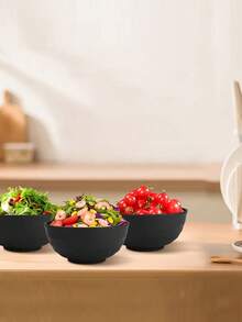 2/4/6个装黑色塑料碗，可重复使用，适用于盛放晚餐、燕麦片、沙拉、汤等，家用、餐厅、野餐、露营皆宜，方便携带，厨房用品，圣诞礼物，学习用品 - 黑色 - 查看 4