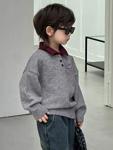 Dazy Kids 男童休闲日常通勤上学风字母刺绣撞色高领宽松针织毛衣，秋冬款