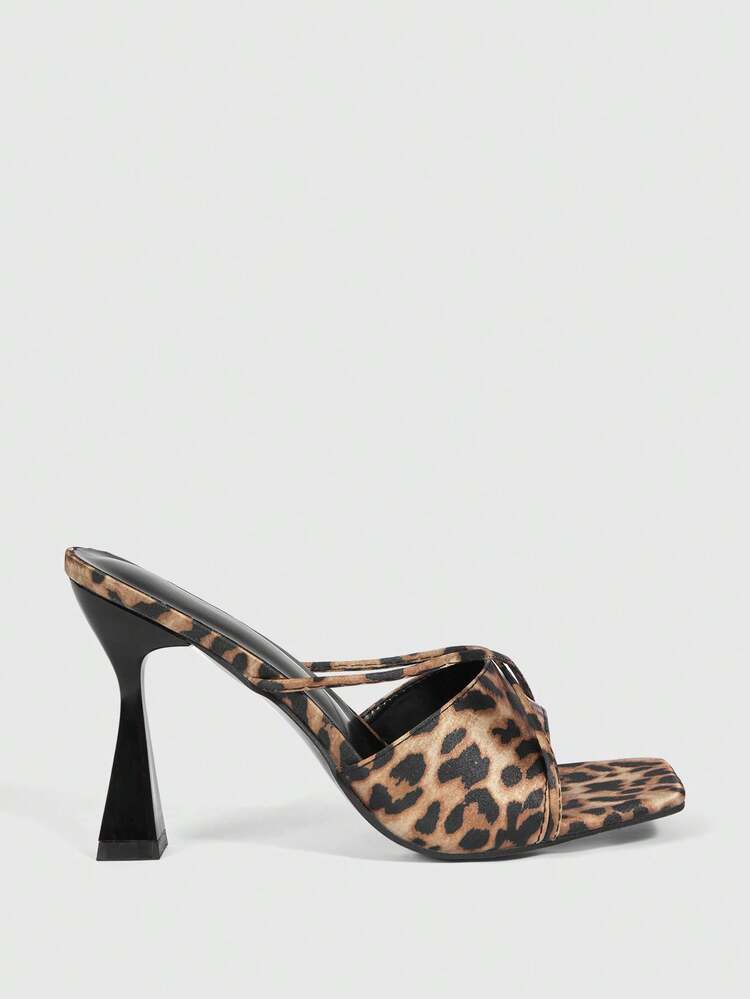 MISSGUIDED Leopard Print Strappy High Heel Mules