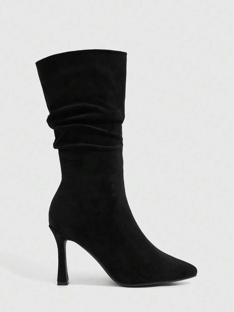 CUCCOO SZL Women's Fashion Pointed Toe Suede Mid-Calf Boots, Pleated Sexy Party Ankle Boots For Christmas Spring Shoes