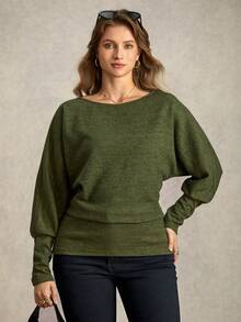 Zelara Plus Size Women Casual Round Neck Batwing Sleeve T-Shirt With Textured Fabric Long Sleeve Top Women Sweater New Year
