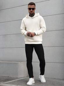 Manfinity Homme 男士休闲连帽卫衣，日常百搭男士休闲长袖上衣 - 杏色 - 查看 7