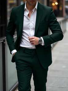 Manfinity Mode Men's Stylish Slim Fit Suit Set, Suitable For Daily Wear INS Best-Selling - Dark Green - View 4