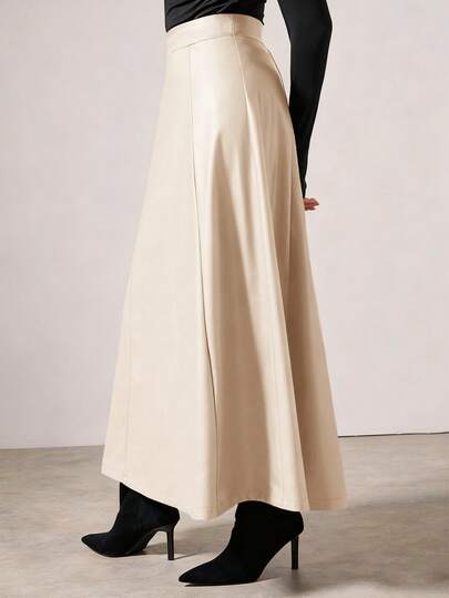 COSMINA 女士优雅透气纯色长款PU裙，秋冬款