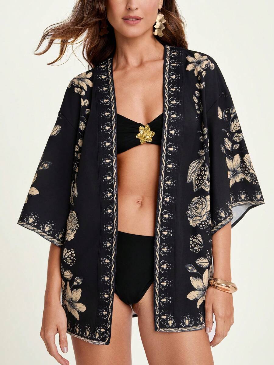 CAJUNI 女士休闲印花喇叭袖宽松开衫，春秋季