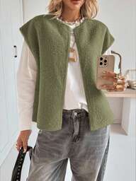 Siren Gaze Chaqueta sin mangas de hombros anchos de unicolor versátil y casual para otoño/invierno