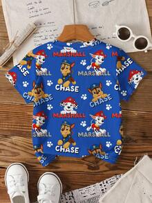 SHEIN | PAW Patrol 男童休闲字母和卡通狗印花短袖T恤，夏季 - 白色 - 查看 2