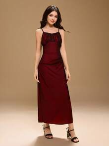Vestido elegante de fiesta de Navidad con tirantes finos y fruncido para adolescentes - Negro - Ver 5