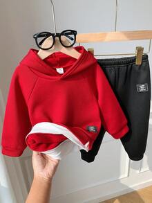 SHEIN 2pcs/Set Baby Boy/Girl Casual Cute Graphic Dropped Shoulder Loose Hoodie Sweatshirt And Ribbed Cuff Pants Two Pieces Outfit, Suitable For Autumn/Winter, New Year - Multicolor - View 6