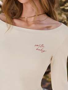 GLOWMODE FeatherFit™-Ribbed Merry Moves Soft Stretchy Sweat-Wicking Slim Fit Boat Neck Long Sleeve Top Holiday Outdoors Spring - Pearl White - View 4