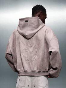 PLAYBOY X SUMWON Sudadera con capucha de ante recortada con capucha con cordón y bolsillo central para un estilo casual de invierno - Caqui - Ver 5