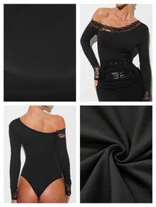 Nuvra 1pc Women's Regular Fit Solid Black Comfortable Bodysuit - Black - View 3