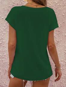 EMERY ROSE Kaos Wanita Lengan Pendek Leher Bulat Minimalis Kasual Warna Polos - Hijau - View 4