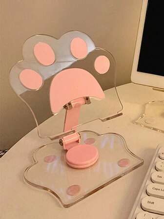 1pc Pink Cat Paw Transparent Acrylic 360 Degree Rotatable Foldable Tablet Stand Holder , Compatible With IPhone, Android Phone, Gift For Birthday, Family, Friends Phone Holder, Phone Stand, Phone Accessories