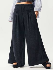 Bohemela Pantalones anchos de punto sueltos de unicolor casuales para mujer