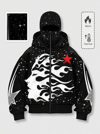 Goth Sweat-shirt-shirt zippé à capuche sombre et punk avec ornements de strass pour hommes, pour l'hiver