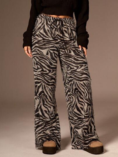 SHEIN Forever 21 Pantalones casuales de mujer de pierna recta y cintura con cordón