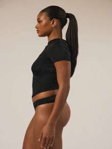 MUSERA ESSENTIALS 短袖圆领上衣和俏皮低腰内裤多件套秋季休闲冬季圣诞节假期秋季内衣日常必备 - 黑色 - 查看 3