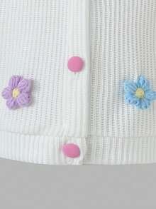Sweetra Bộ 2 áo khoác cardigan dệt kim thường ngày cho bé gái có thiết kế họa tiết hoa và váy, trang phục mùa thu - trắng - Xem 4