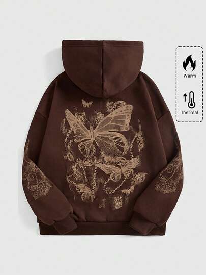 Fairycore Plus Size Butterfly Print Casual Hoodie Sweatshirt