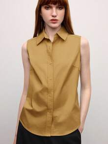 BizChic 2025秋冬新款翻领无袖纽扣衬衫，优雅、现代、都市通勤、日常、百搭、浪漫、休闲，90年代风格，圣诞节、新年、感恩节、派对、海滩、毕业典礼、时尚、假日、婚礼宾客、主人等场合皆宜，适合外出、约会、聚会、音乐会、舞台表演、早午餐、下午茶、机场等多种场合。 - 黃色 - 查看 4