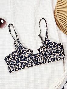 Swim Vcay Top de bikini sexy de mujer con estampado de leopardo y anillos enlazados para el verano - Multicolor - Ver 2