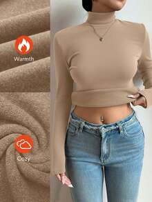 Women's Casual Tight-Fitting Long Sleeve Base Layer T-Shirts, Fall - Camel - Ver 3