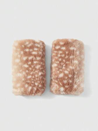 Fairycore 1 Pair Y2K Retro Fuzzy Deer Print Animal Pattern Fingerless Gloves, Fashionable Minimalist Wild Style Gloves For Women, Suitable For Daily Wear, Parties, Gatherings, Autumn/Winter, Halloween, Christmas