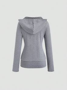 Sweetra 女士条纹波点休闲卫衣，适合日常通勤和日常穿着 - 灰色 - 查看 2